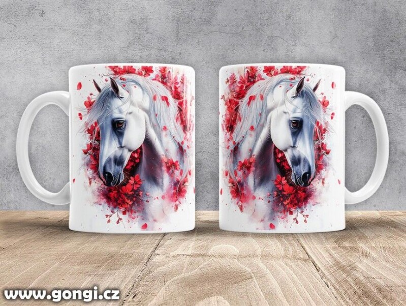 Hrnek - 0378 - Kůň červené květy